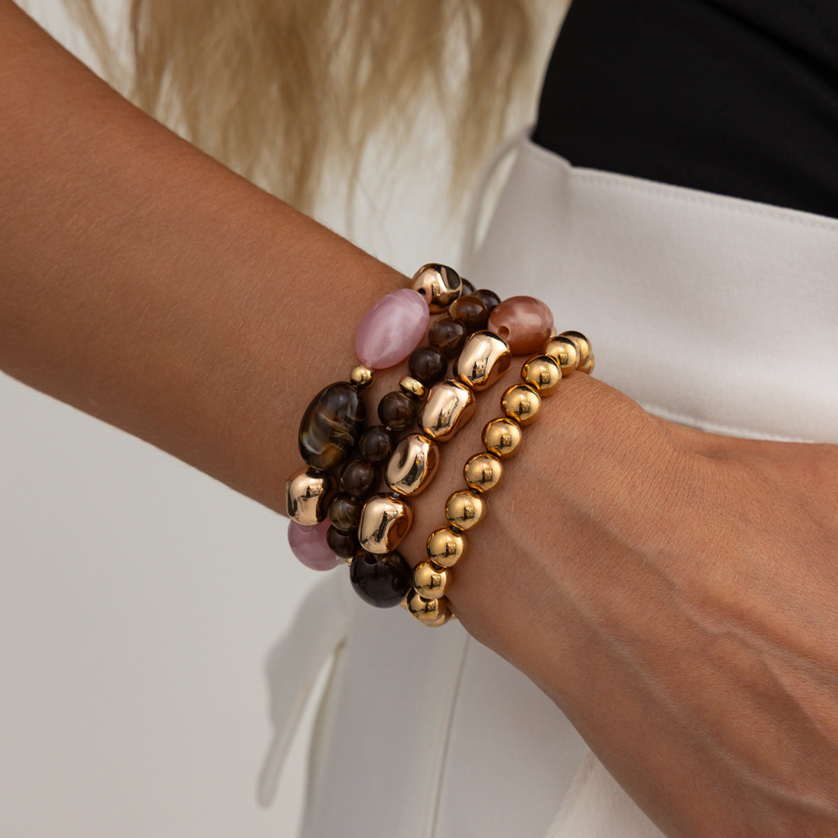 Punk Geometric Gradient Resin Beaded Stretch Bracelet for Women