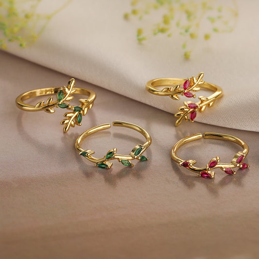 Minimalist Geometric Open Ring for Women Made of Brass with Real Gold Plating and Zircon Inlay