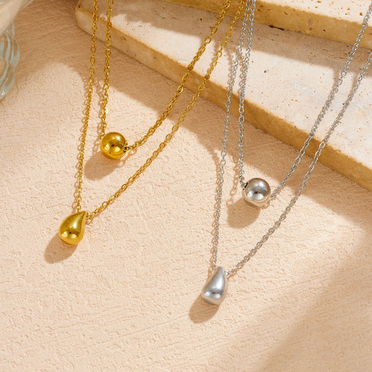 Minimalist Gold Plated Stainless Steel Round Teardrop Pendant Necklace for Women