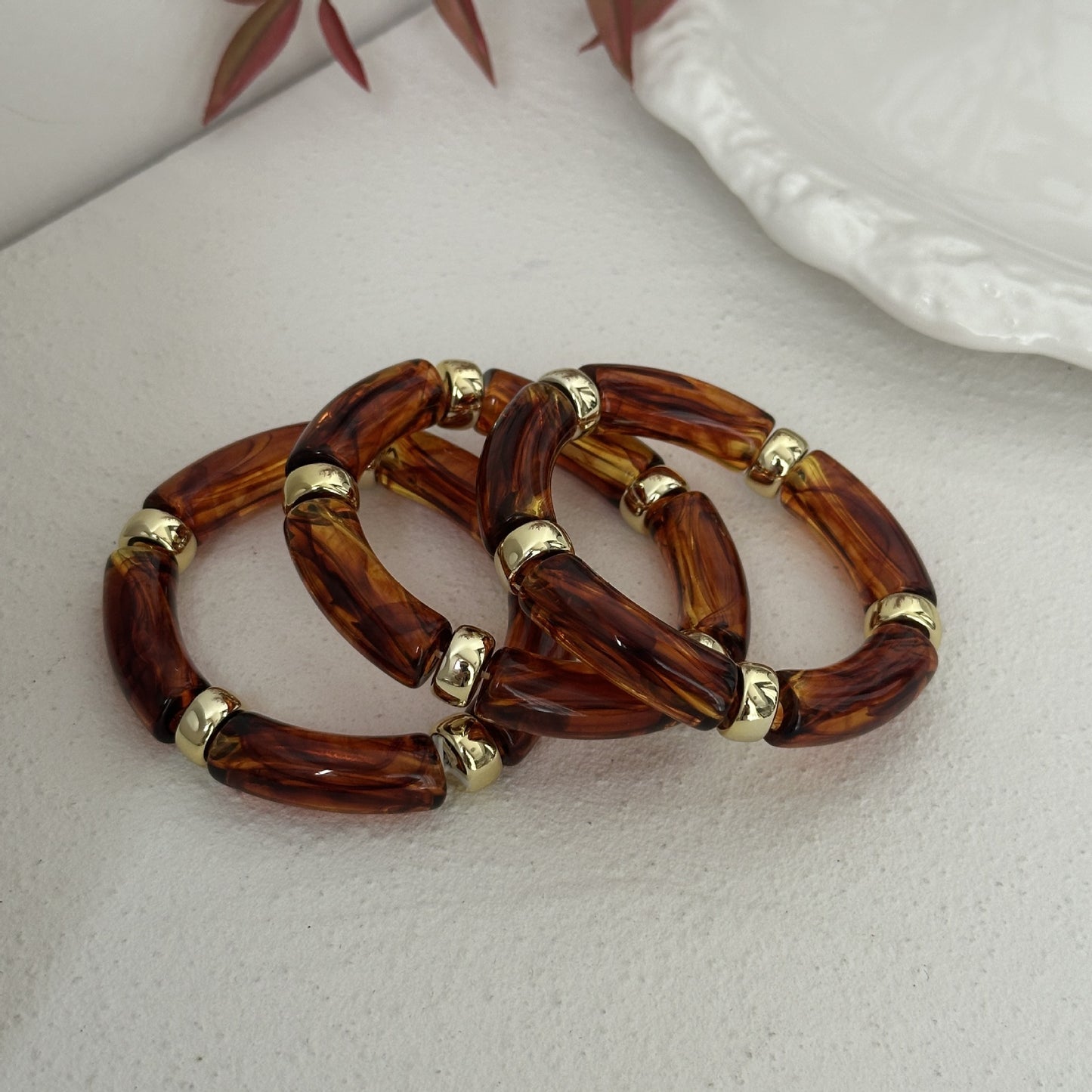 Vintage Minimalist Geometric Resin Plated Bamboo Joint Cuff Bracelet Set