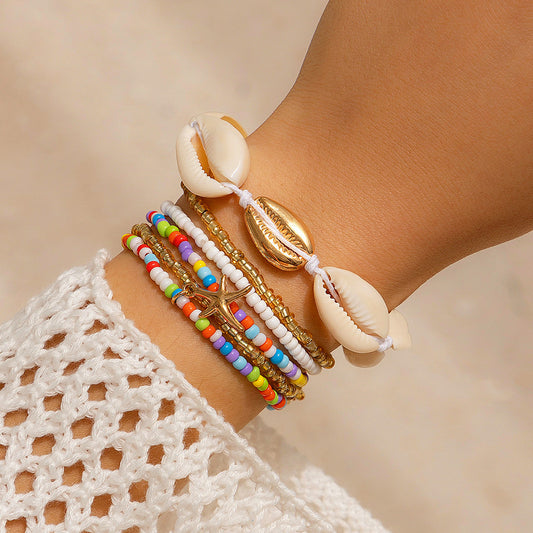 Pulsera de mujer con cuentas de estrella geométrica y conchas de estilo natural con metal chapado