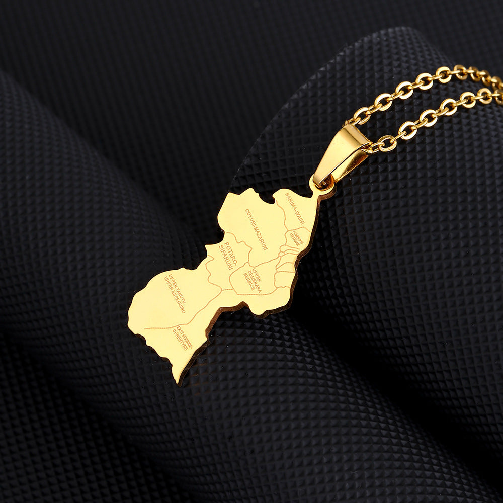 Collar con Colgante Geométrico Étnico en Acero Inoxidable con Dije de Acero de Titanio y Acabado Galvanizado en Cadena Tipo O para Uso Unisex
