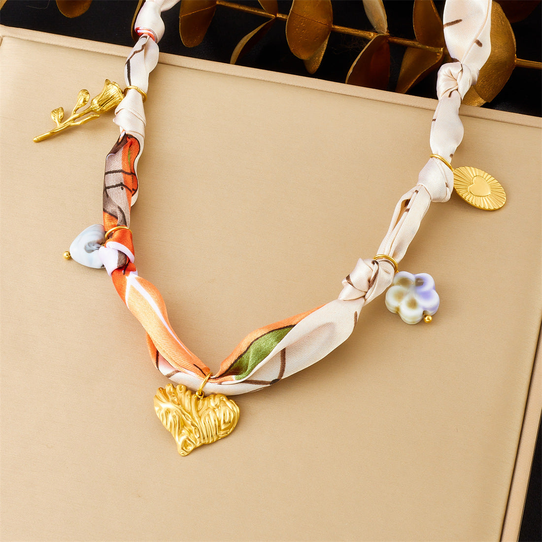 Elegant Leopard Print Floral Drip Oil Heart Sun Pendant Stainless Steel Necklace for Women