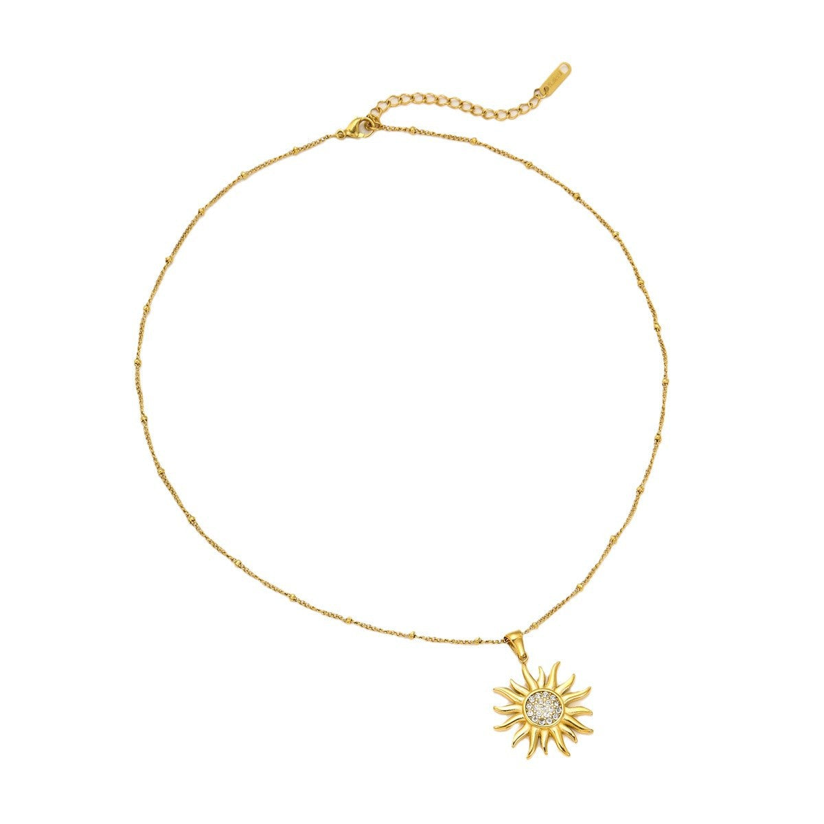 Vintage 18K Gold Plated Stainless Steel Sunflower Zircon Pendant Necklace for Women