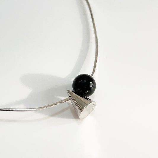 925 Sterling Silver Geometric Pendant Necklace with Black Onyx Inlay Minimalist Fashion Commuter Jewelry