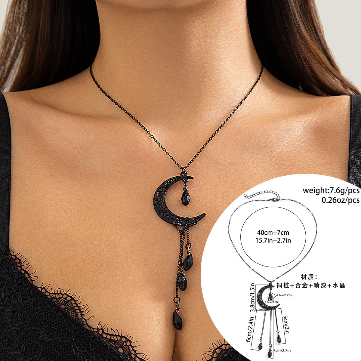 Collana girocollo vintage gotica con lacrime a goccia e nappe da donna, pendente a goccia in metallo galvanizzato su catena a croce