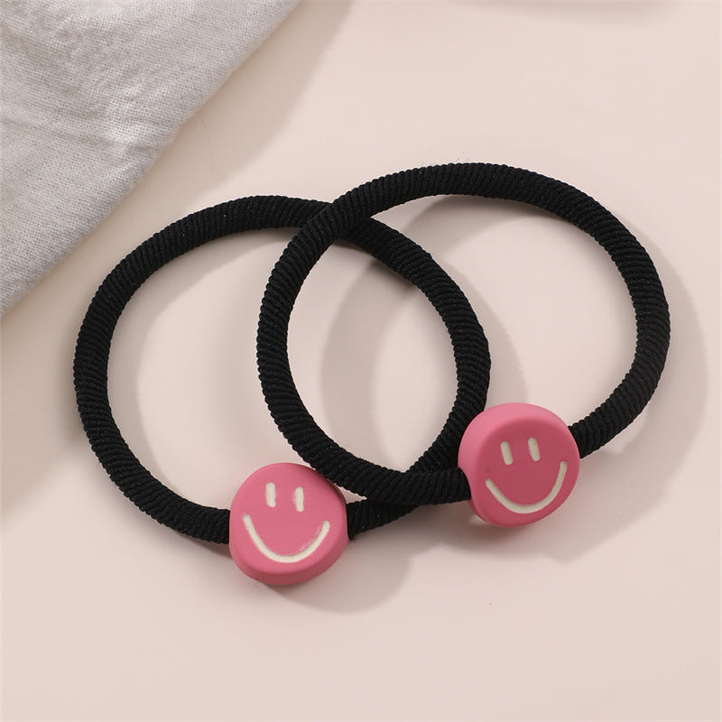 Cartoon Style Pink Smiley Heart and Floral Hair Tie for Kids with High Elasticity Fabric