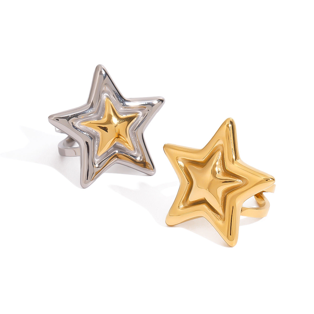 Geometric Star Stainless Steel Plated Ring for Women