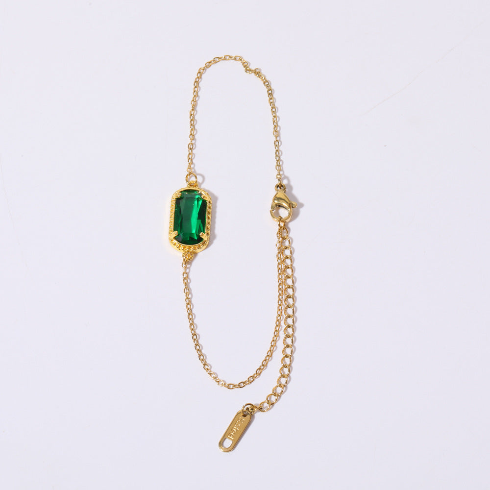 Elegant Oval Green Zircon Necklace in Copper with Electroplated Finish for Women