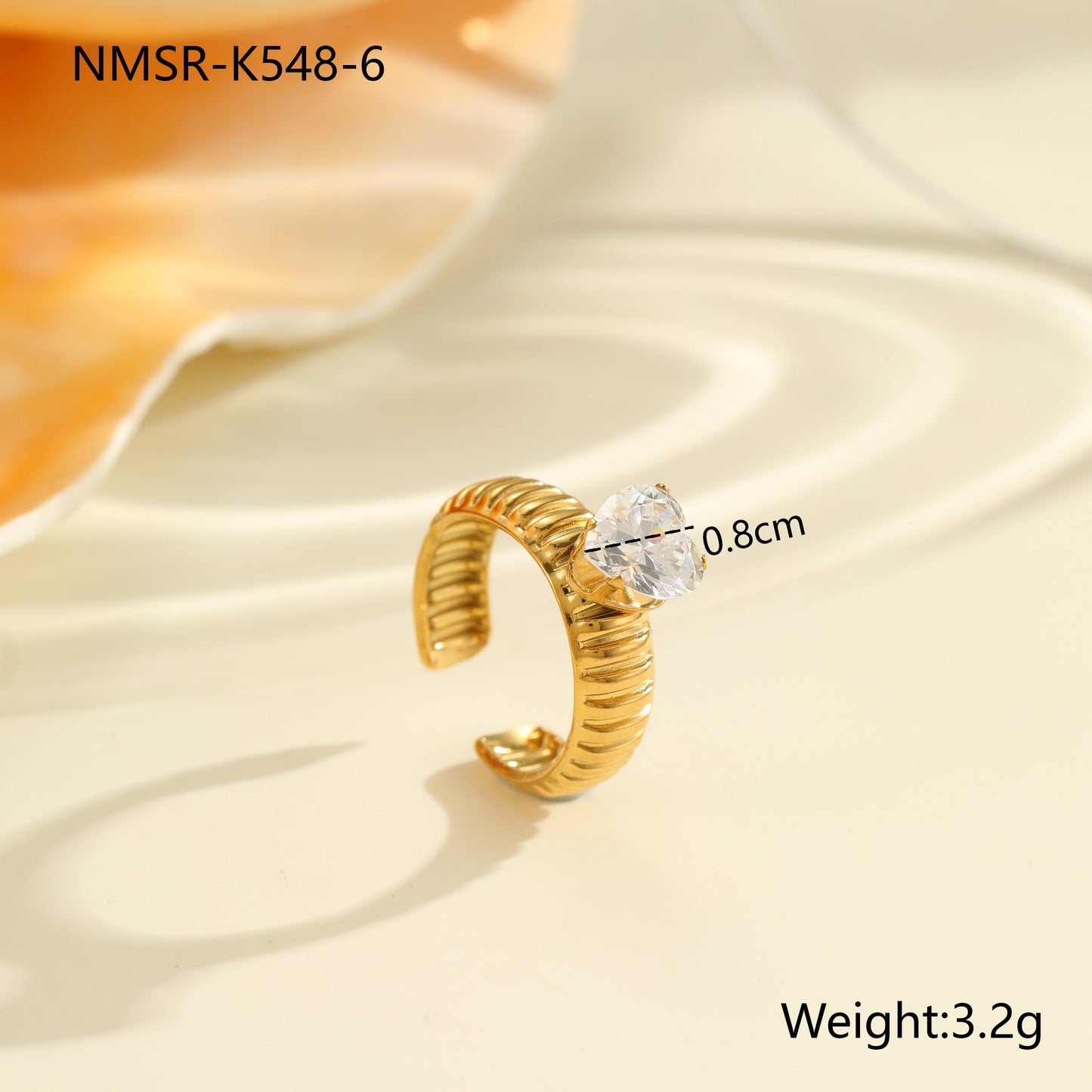 Luxury Geometric Stainless Steel Ring with Zircon Inlay and 18K Gold Plating Adjustable Women's Fashion Ring