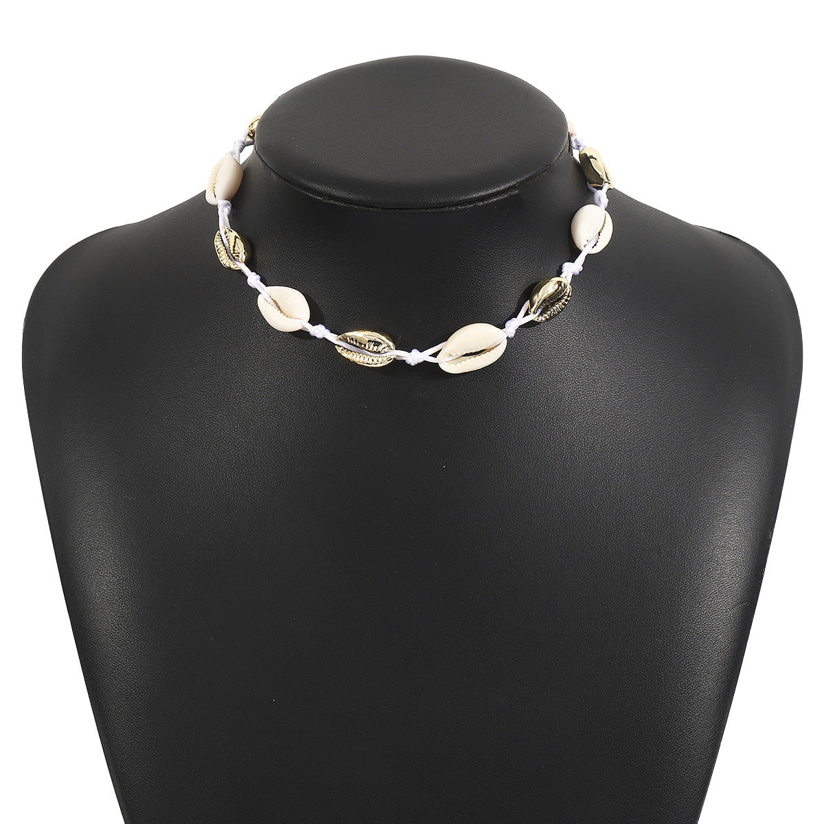 Collar con colgante de concha geométrica estilo bohemio con cadena de aleación y cuerda trenzada para mujer, accesorio para fiesta casual de verano en la playa