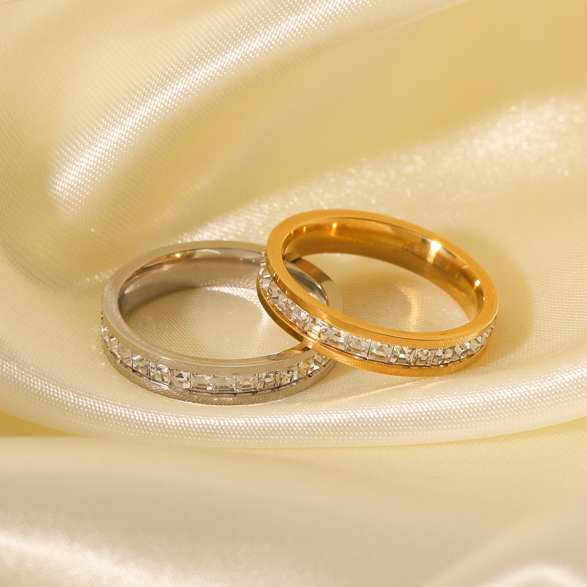 Minimalist Geometric Stainless Steel Ring 18K Gold Plated with Cubic Zirconia for Women