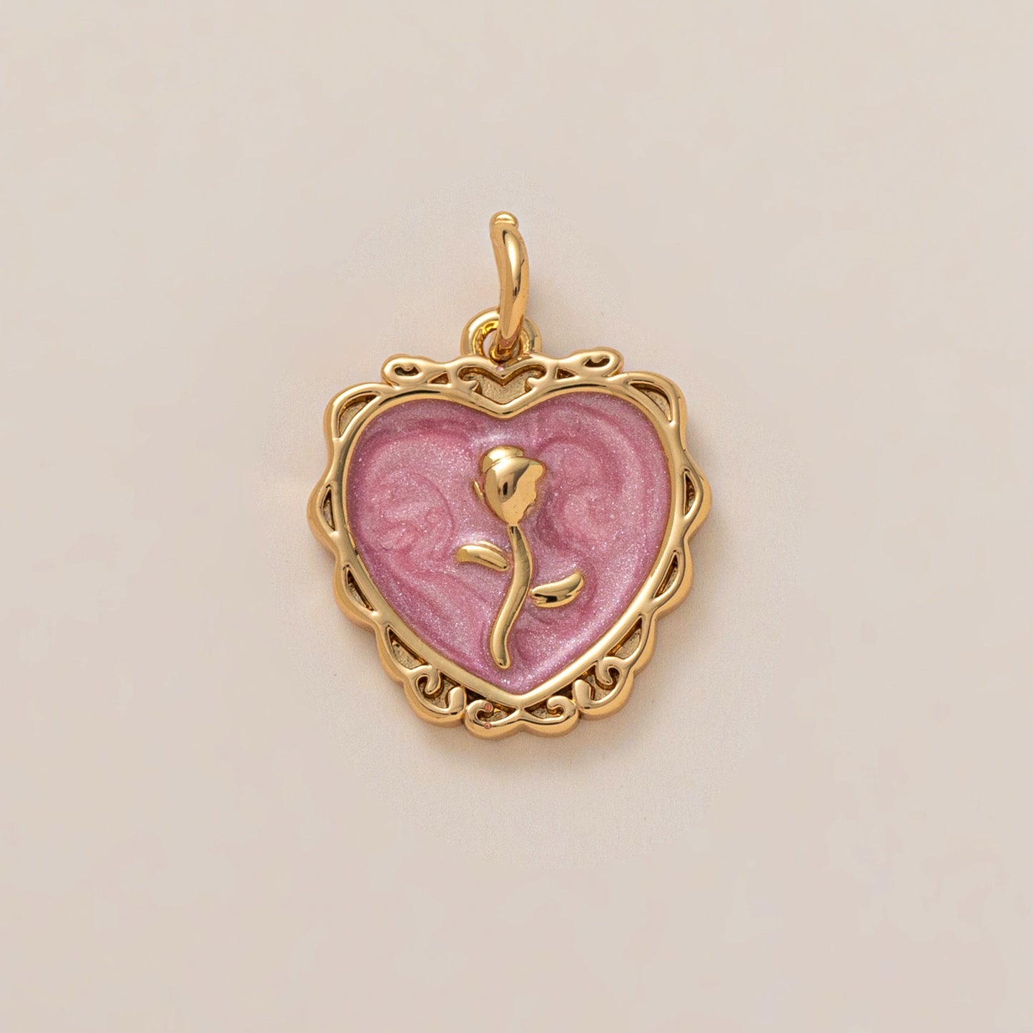 Plated Brass Heart Teardrop Floral Pendant Necklace for Women