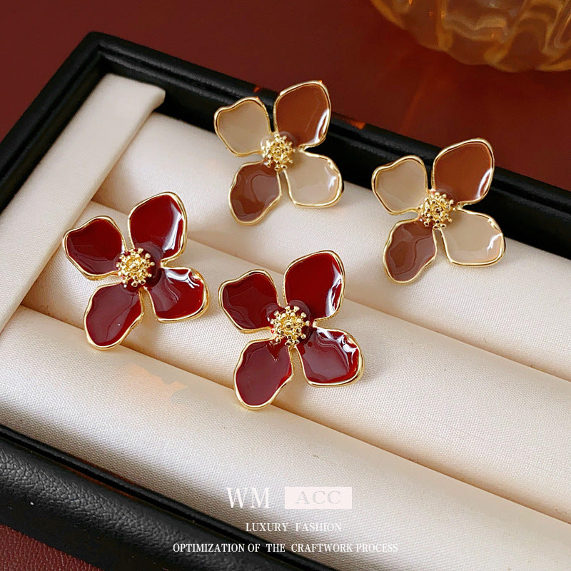 Vintage Floral Earrings with Enamel Finish in Alloy with Stainless Steel Posts for Women