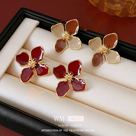 Vintage Floral Earrings with Enamel Finish in Alloy with Stainless Steel Posts for Women