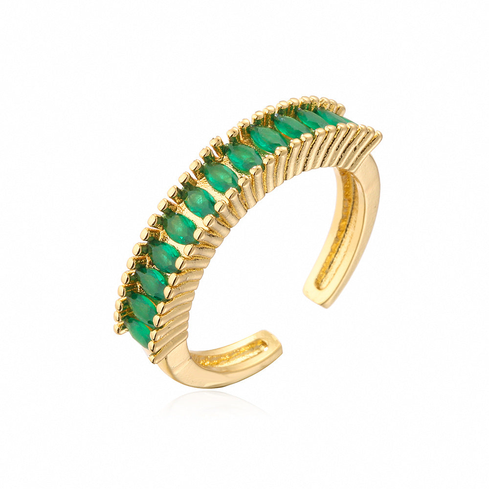 Anello geometrico minimalista in rame placcato oro 18K con intarsi in zirconi cubici colorati da donna