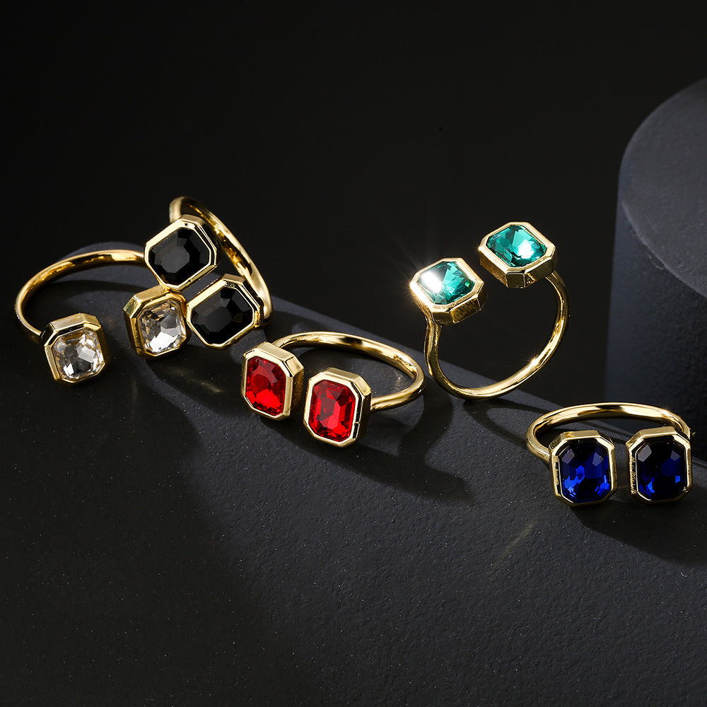 Minimalist Geometric Copper Ring with 18K Gold Plating and Micro-Paved Zirconia for Women
