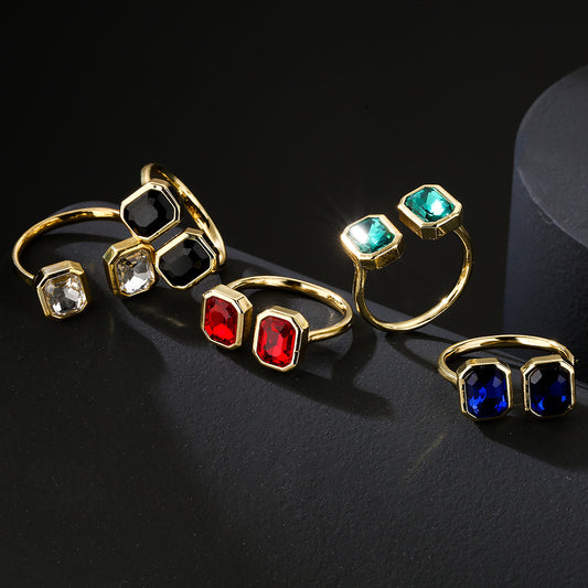 Minimalist Geometric Copper Ring with 18K Gold Plating and Micro-Paved Zirconia for Women