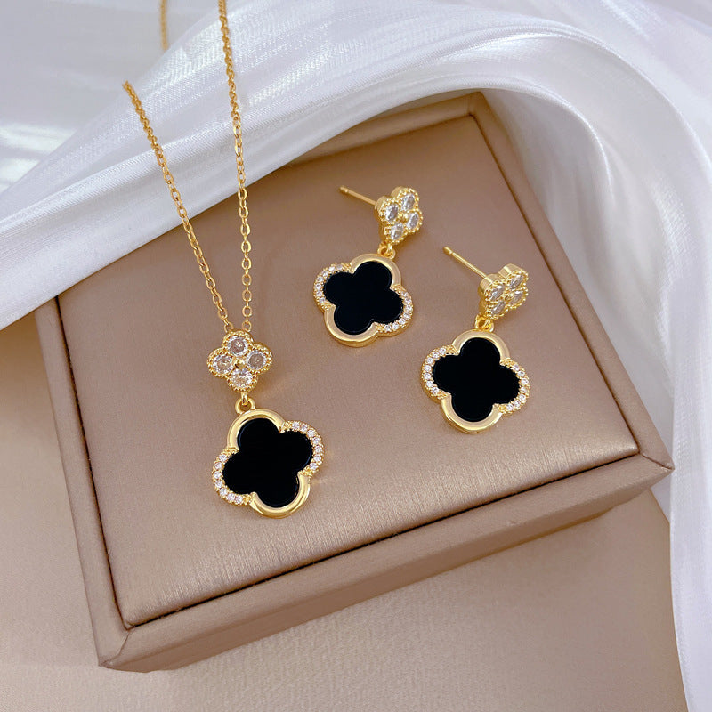 Luxury Fresh and Sweet Plated Brass Zircon Micro-Pave Earrings and Necklace Set