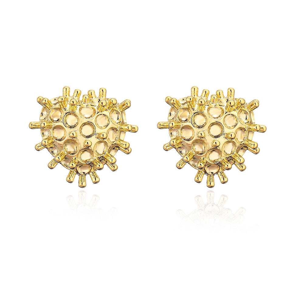 18K Gold Plated Brass and 925 Sterling Silver Post Heart Stud Earrings for Women