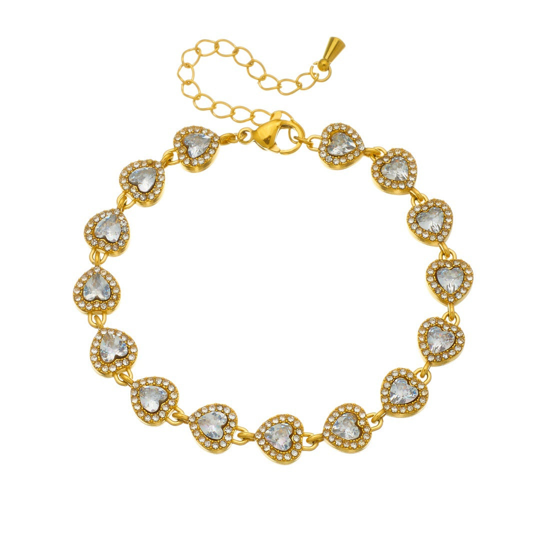 Elegant Business Gold Plated Stainless Steel Heart Geometric Cubic Zirconia Bracelet for Women