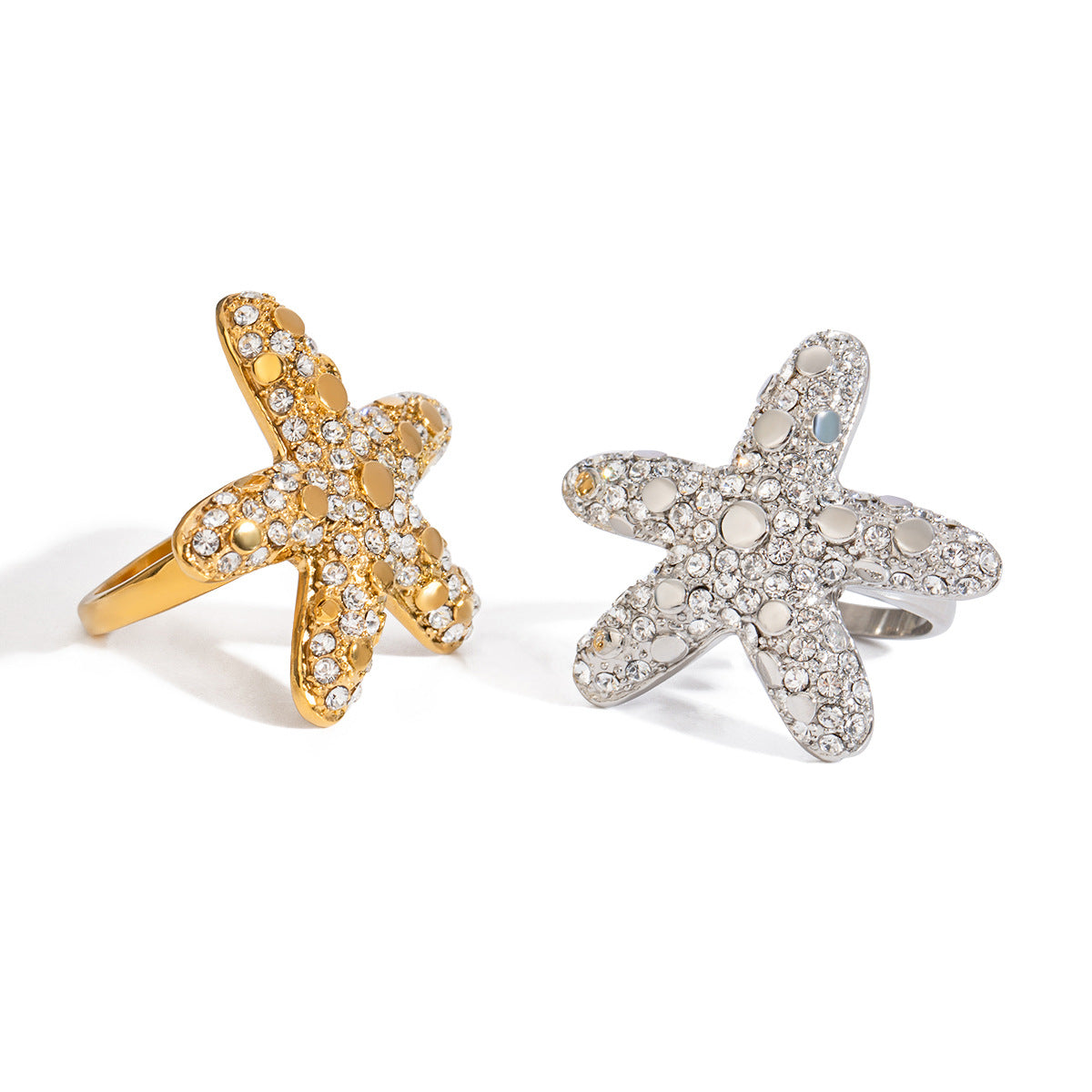 Minimalist Star-Shaped Stainless Steel Ring with Rhinestone Inlay for Women