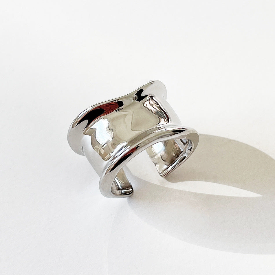 Minimalist 925 Sterling Silver Geometric Heart Wide Band Ring for Women