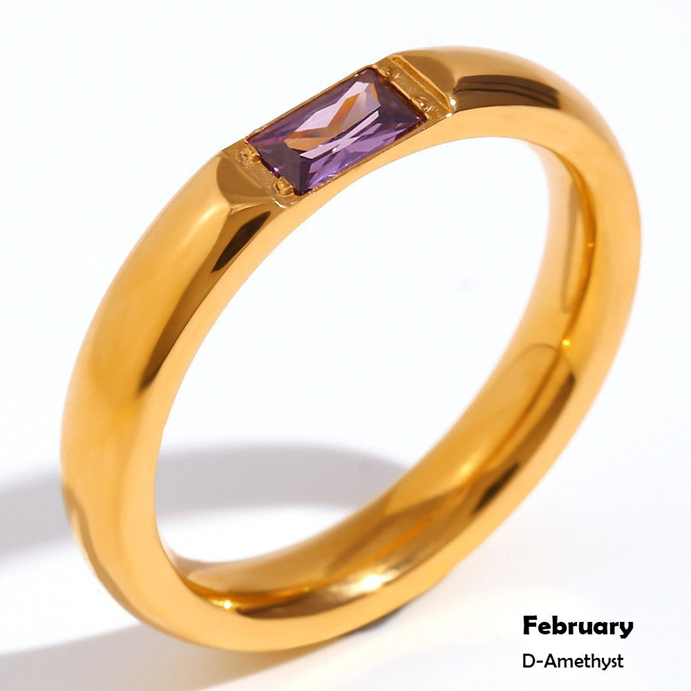 Vintage-Style Geometric Titanium Steel Ring Set for Women with 18K Gold Plating and Enamel Finish