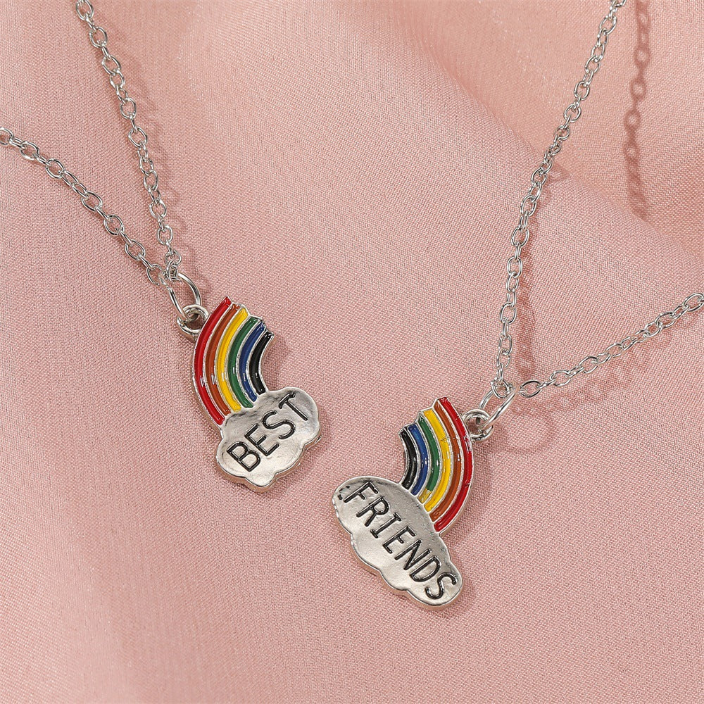 Collana da donna placcata in lega di zinco con cuore geometrico arcobaleno