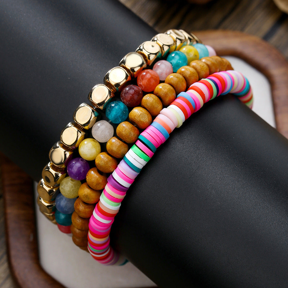 Bohemian Geometric Round Resin Beaded Bracelet Charm Bar for Women Unisex