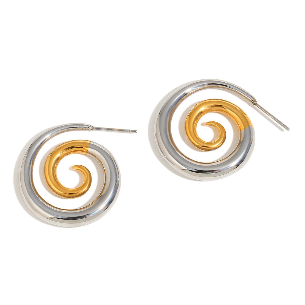 Pendientes de Acero Inoxidable Geométricos Minimalistas con Baño de Oro de 18K y Diseño Espiral Ahumado para Mujer