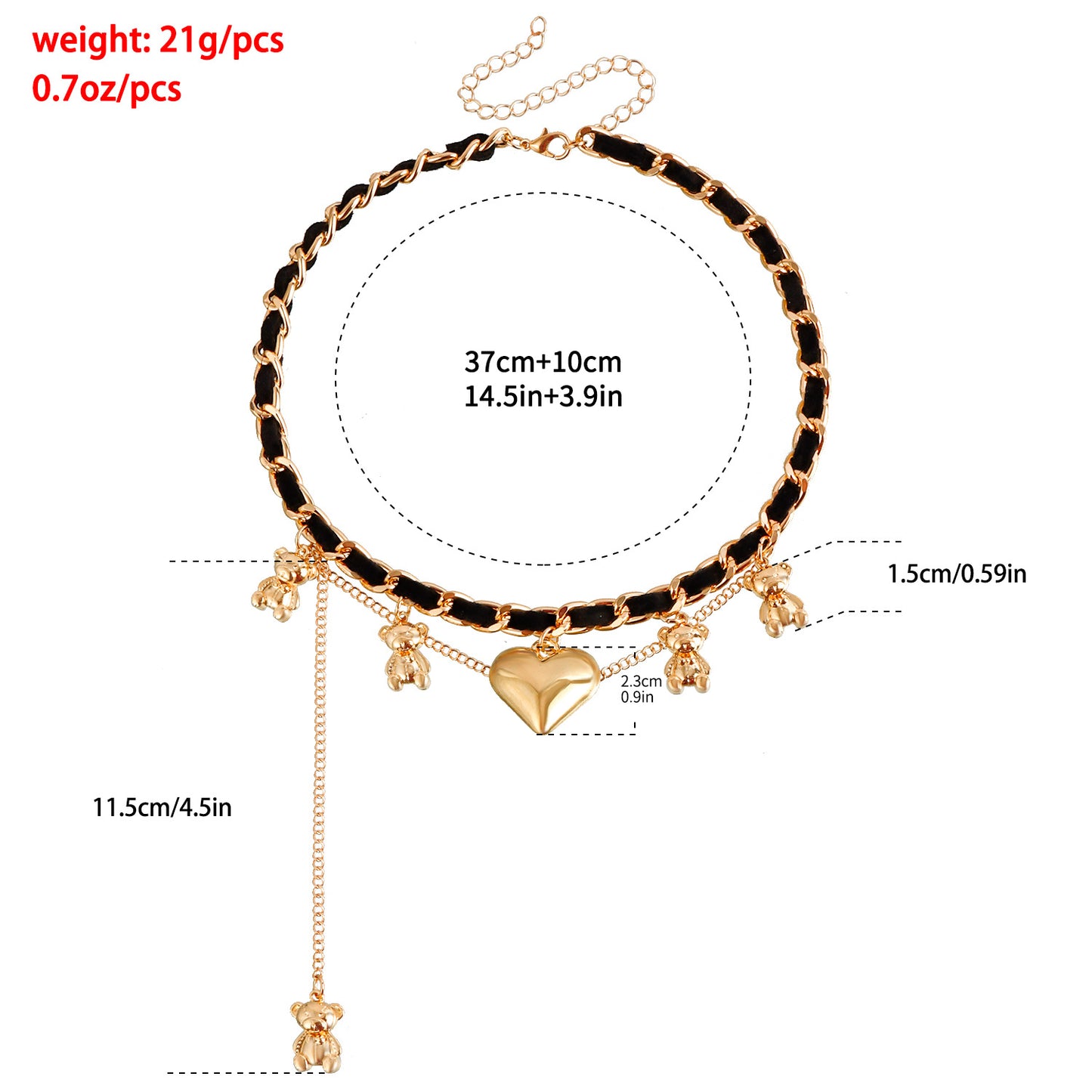 Minimalist Bear Pendant Necklace with Heart Charm on Metal Chain for Women