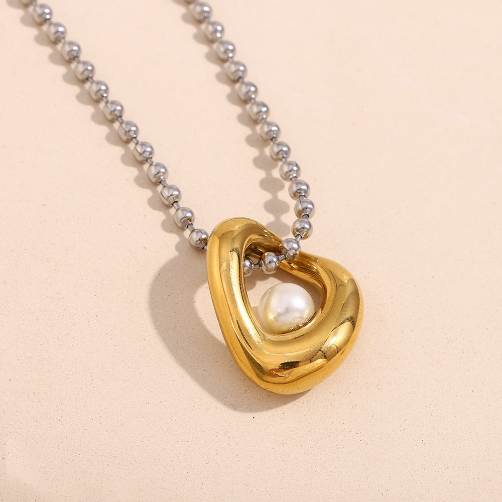 Minimalist Geometric U-Shaped Pendant Necklace for Women Stainless Steel with 18K Gold Plating Round Bead Chain