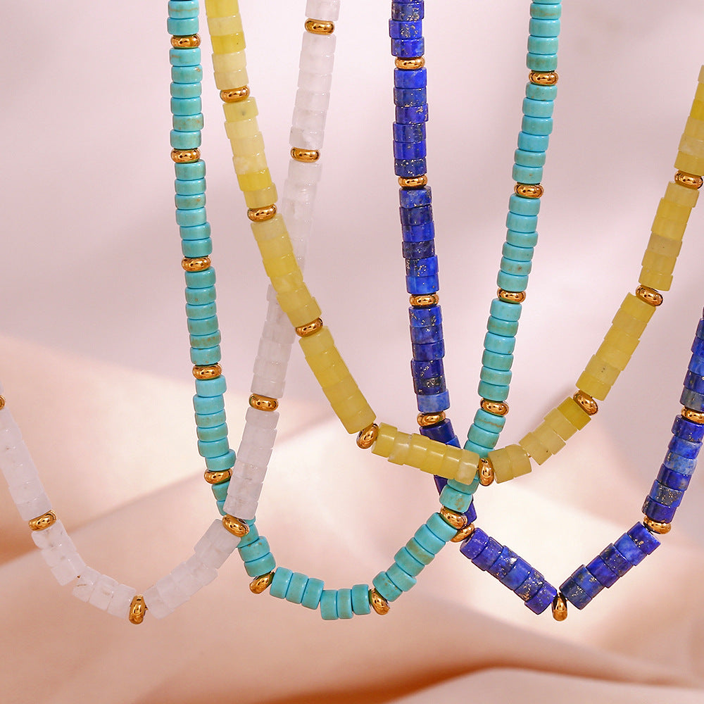 Set Collana e Bracciale da Donna con Perline in Pietra Naturale, Geometrico Minimalista