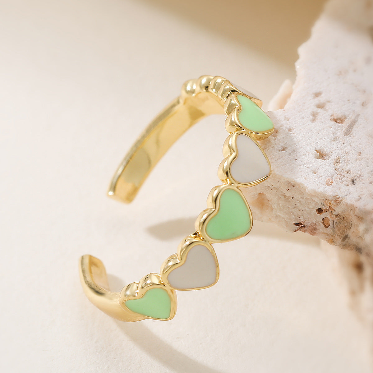 Minimalist 18K Gold Plated Brass Drip Oil Heart Geometric Open Ring for Women