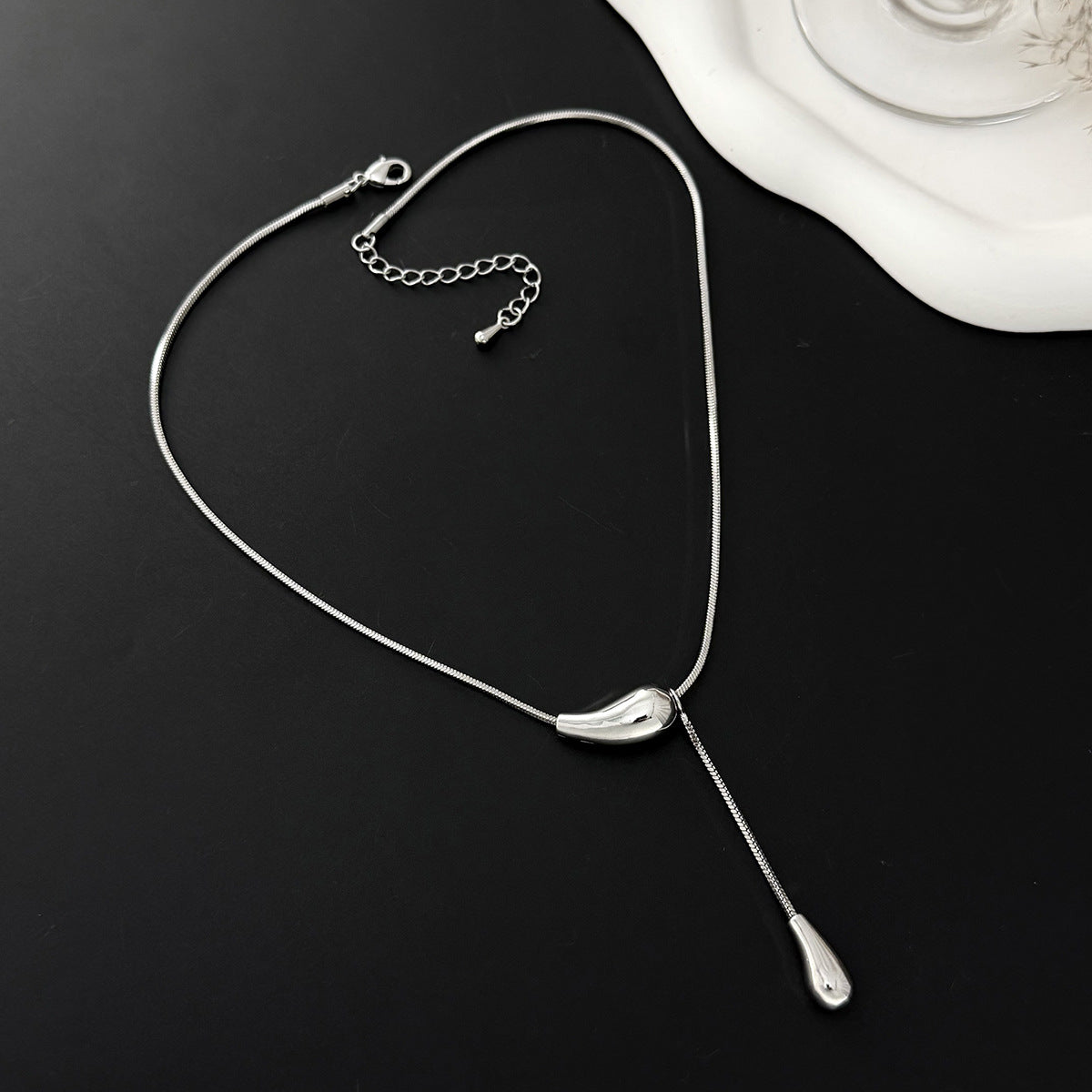 Minimalist Geometric Teardrop Stainless Steel Plated Pendant Necklace Snake Chain for Women