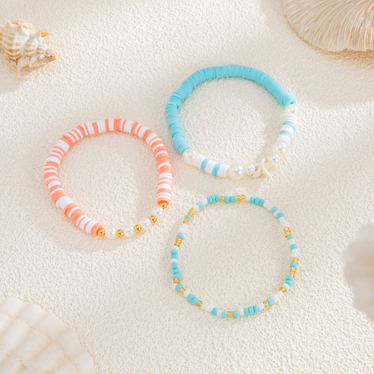 Bohemian Star Resin Beaded Bracelet with Imitation Pearl for Women