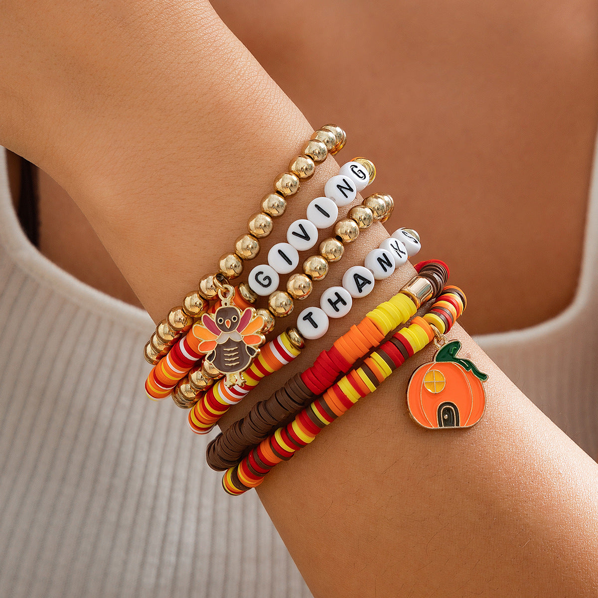 Creative Handmade Plated Resin Leaf Charm Bracelet Set for Women