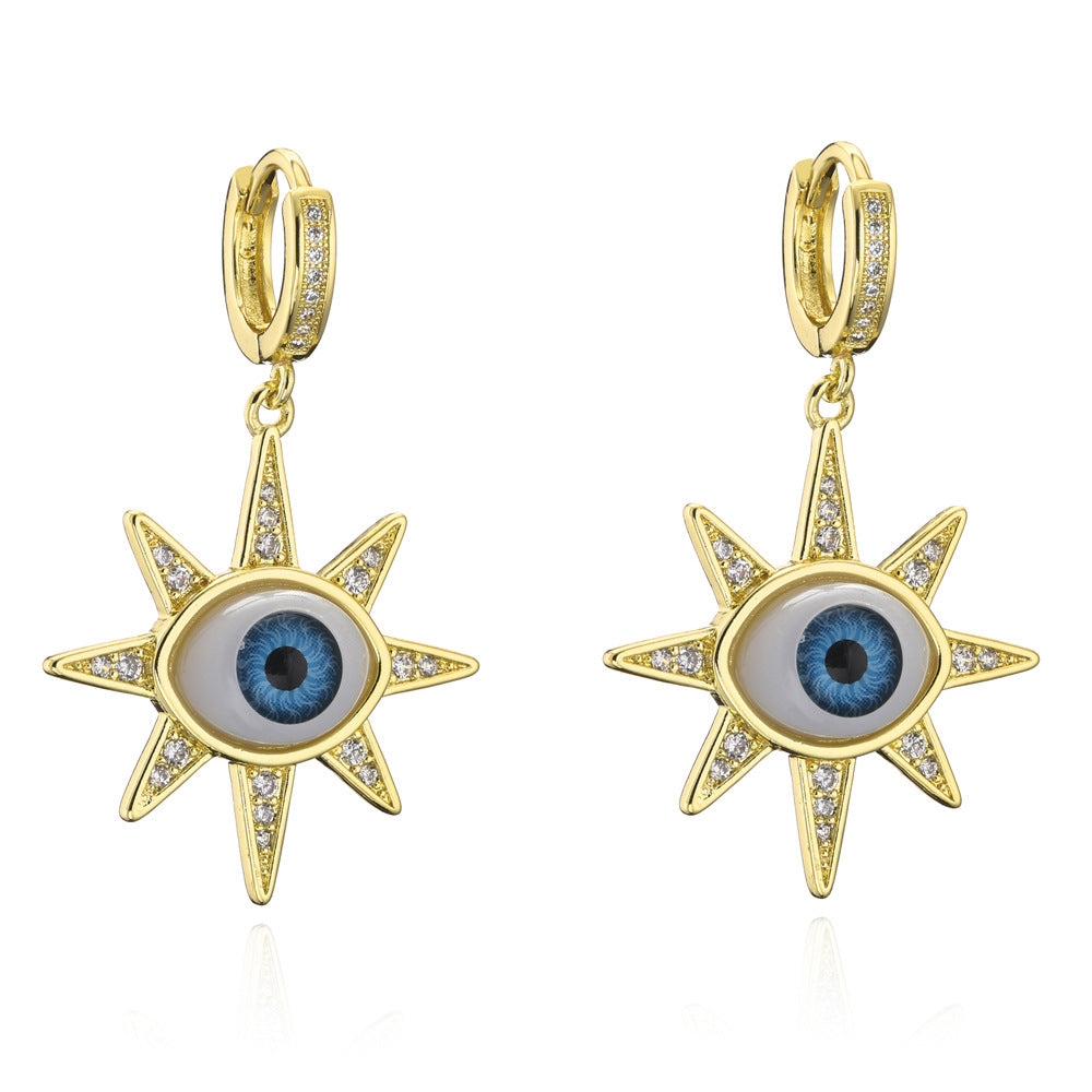 Geometric Gold Plated Brass Cubic Zirconia Inlay Earrings for Women