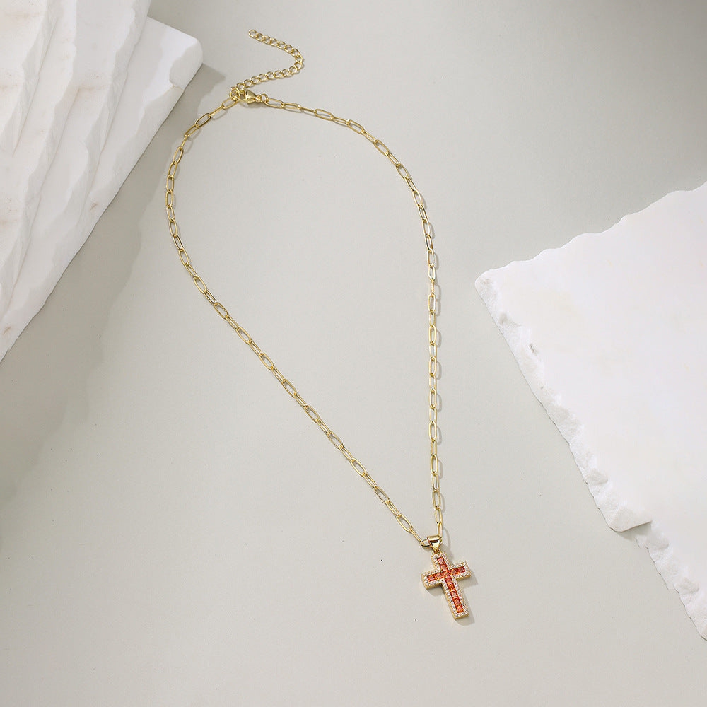 Minimalist Geometric Pendant Necklace for Women with Copper Base Plated in 18K Gold and Zircon Inlay