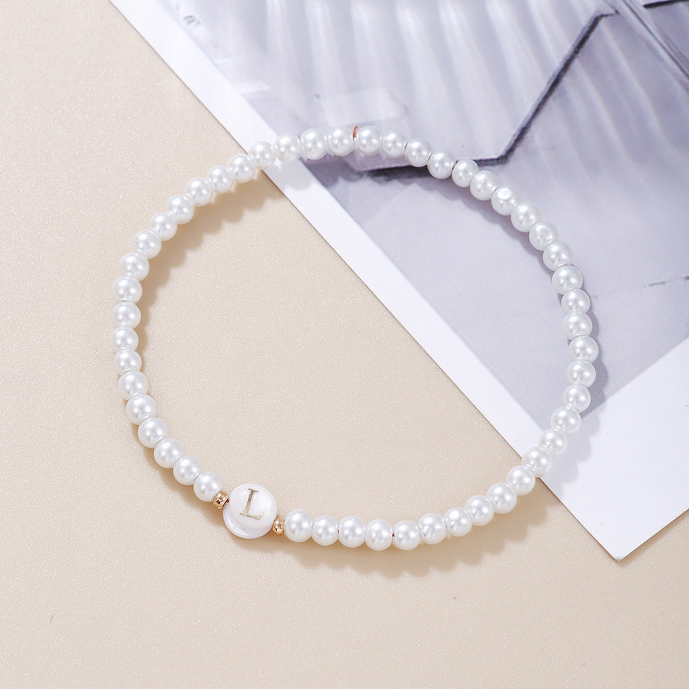 Minimalist Sweet Letter Imitation Pearl Handmade Bracelet for Women