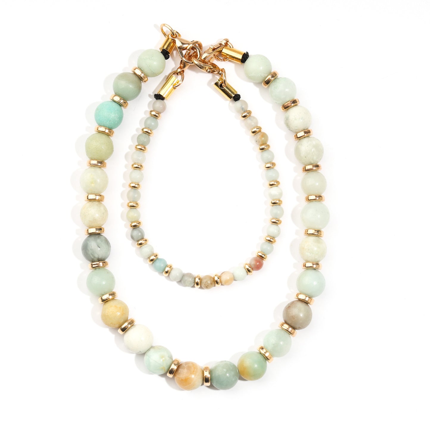 Minimalist Natural Agate and Pink Crystal Beaded Phone Chain with Gold Spacers