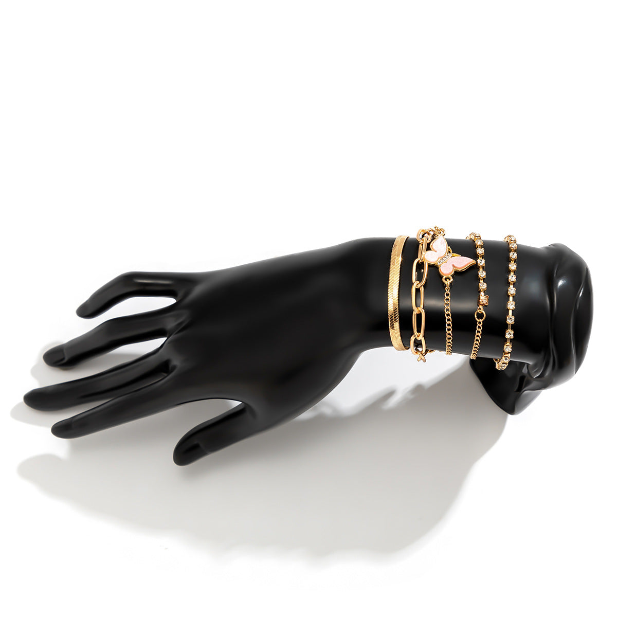 Bracciale a forma di farfalla in lega con intarsio di strass da donna, design minimalista a catena serpente, stile fresco e dolce