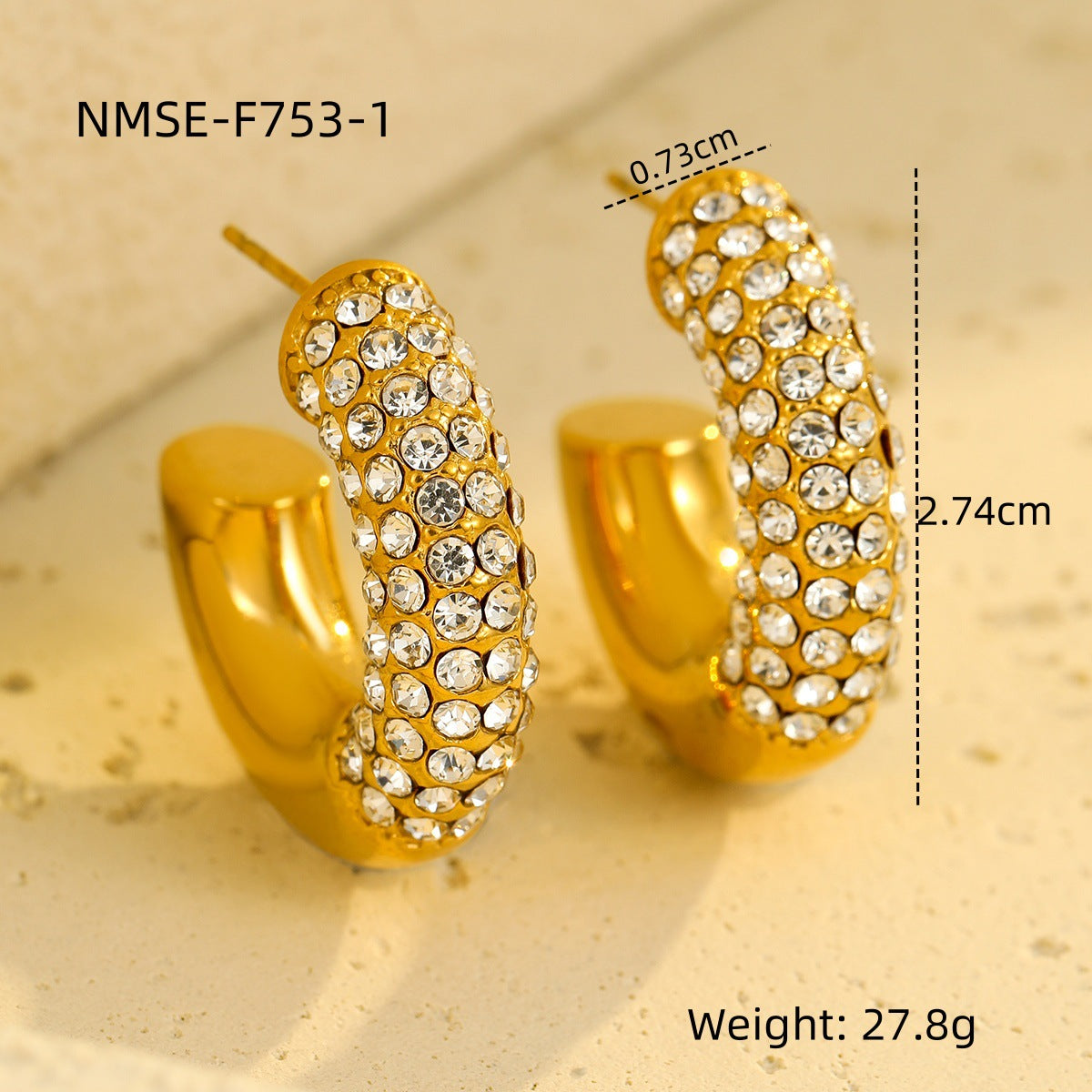Pendientes de acero inoxidable en forma de C, estilo oficina a la moda, con incrustaciones de circonita de colores y chapado en oro de 18 quilates para mujer