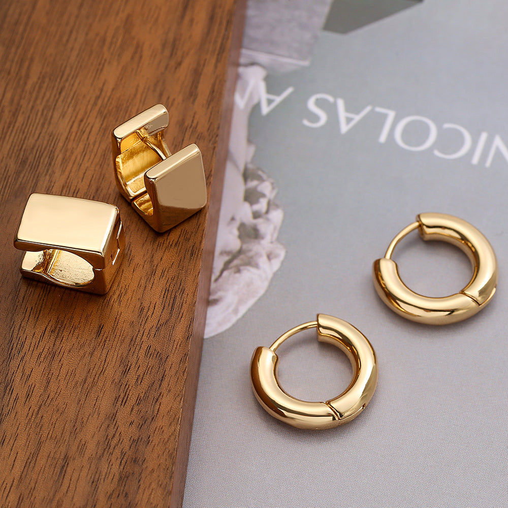 Minimalist Geometric Copper Earrings with Gold Plating for Women Small Hoop Style Vintage-Inspired Fashion Ear Rings