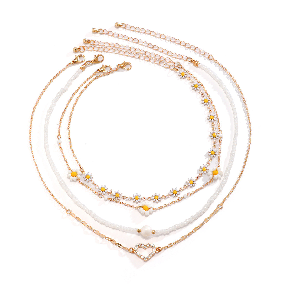 Elegante collana a pendente Daisy da donna con strass a forma di cuore, base in lega, finitura galvanizzata, stile fresco e dolce