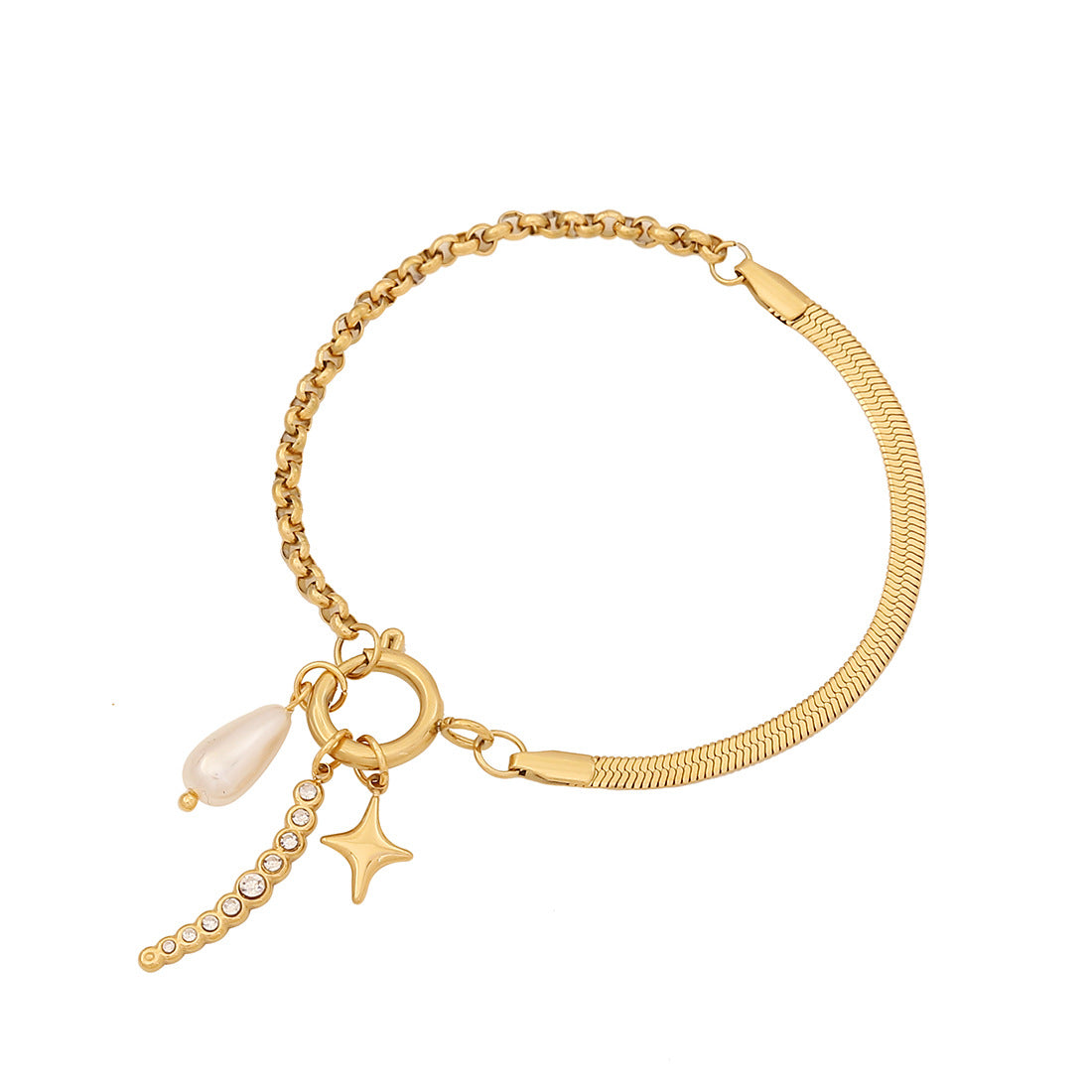 Bracciale da donna con charm fai da te a barra, elegante placcato in acciaio inossidabile, con cuore, farfalla, fiocco, perle finte e motivo floreale