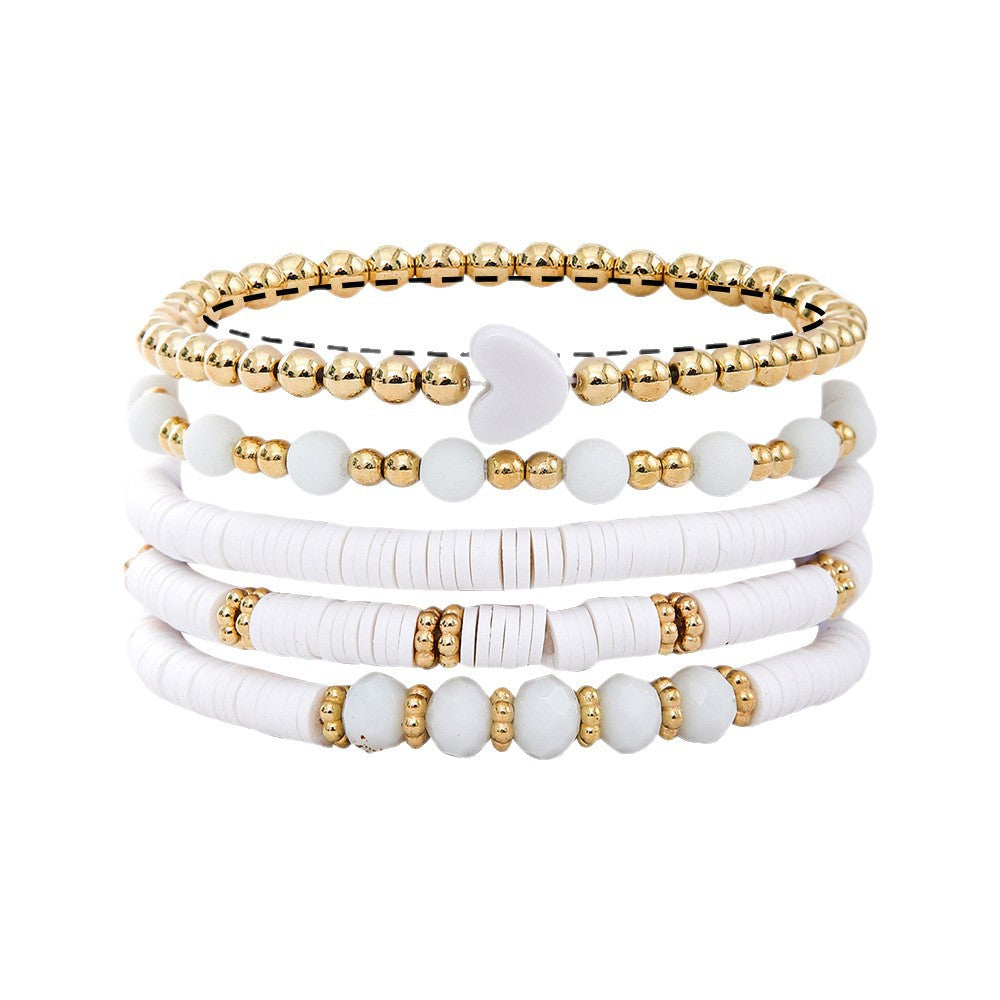 Set di braccialetti elastici in argilla polimerica a forma di cuore in stile bohémien per bambini con un'estetica dolce