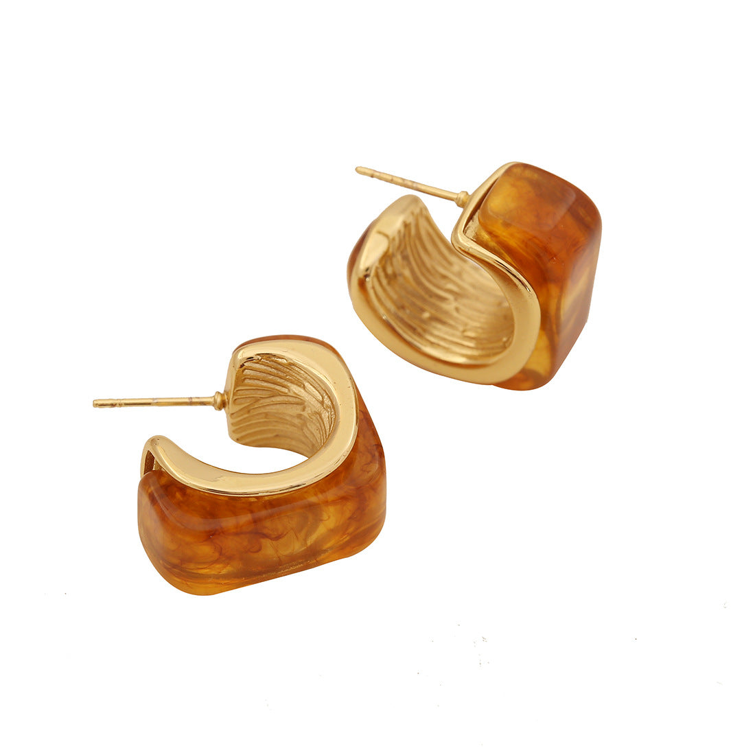 Vintage Geometric Square Resin-Look Earrings for Women Stainless Steel Studs with Plating Finish