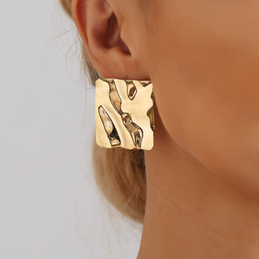 Minimalist Geometric Square Polished Stud Earrings for Women in Alloy with Plated Finish